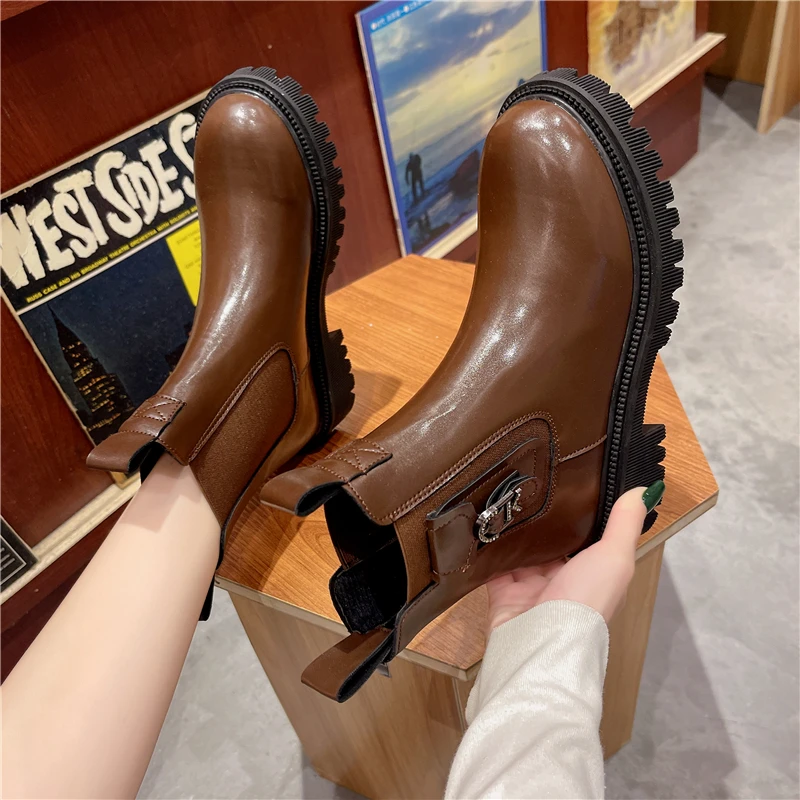 

Женские ботинки на платформе с круглым носком, роскошные брендовые высокие Зимние флисовые теплые ботинки, противоскользящие женские боти...