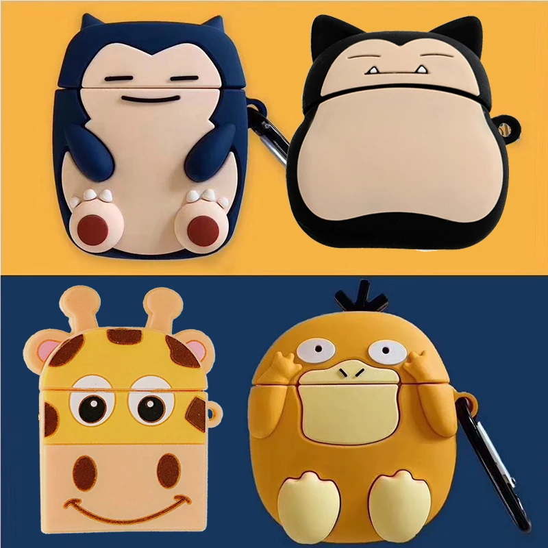 Для AirPods 3D милый желтый утенок из мультфильма Жираф чехол для Airpods 2 аниме Psyduck Snorlax