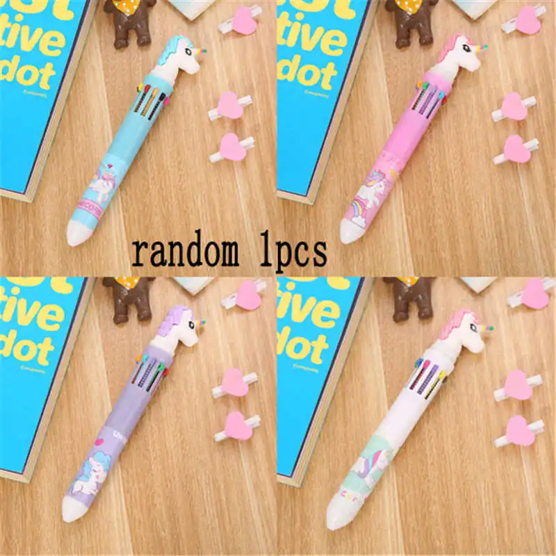 10 color pen random 1 шт 6/10 Цвета в шариковая ручка с рисунком единорога кремнезема Радуга Kawaii Шариковая ручка для детей подарок креативная школьные канцелярские принадлежности - Цвет: 10 color pen random