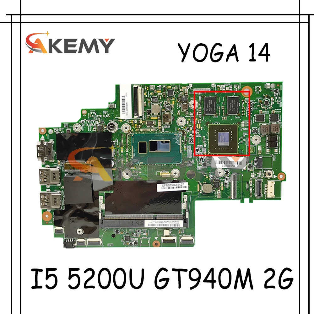

Материнская плата Akemy для ноутбука Lenovo Thinkpad S3 YOGA 14 13323-2 448.01127.0021, 00UP311 CPU I5 5200U GT940M 2G 100%, протестированная работа