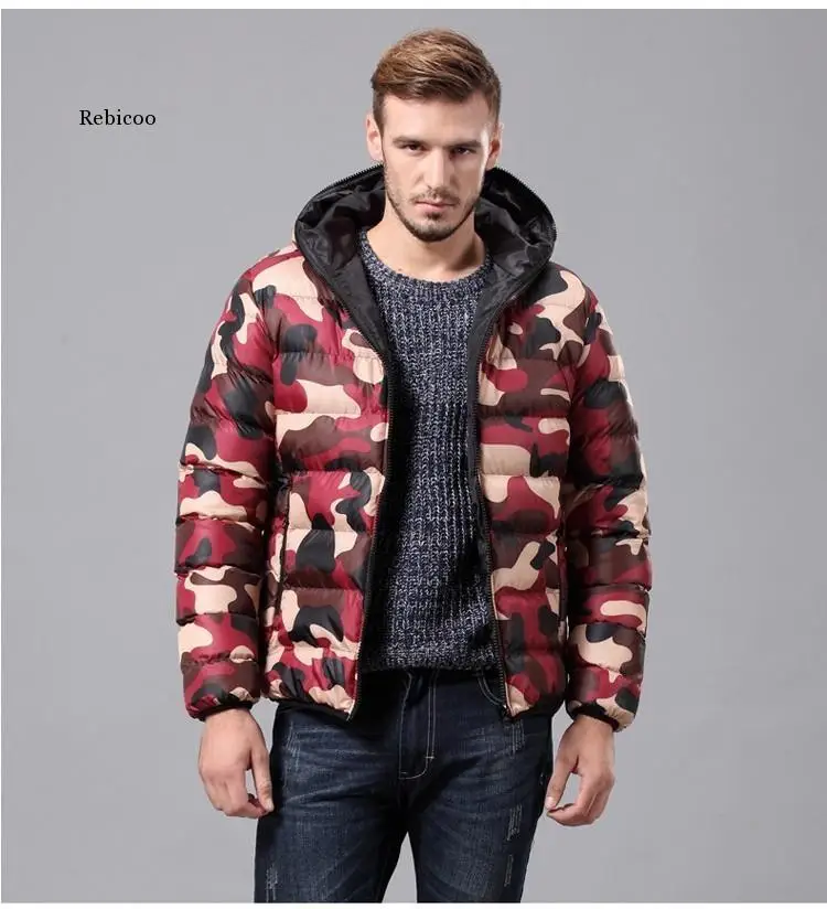 Осень-зима Мужская камуфляжная одежда с капюшоном парки на пуху мужской тонкий