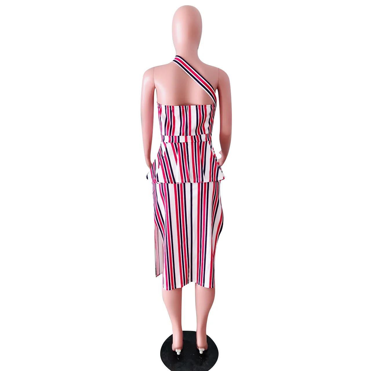 

2021 spring new sexy striped print dress fashion slim off shoulder women's bra skirt