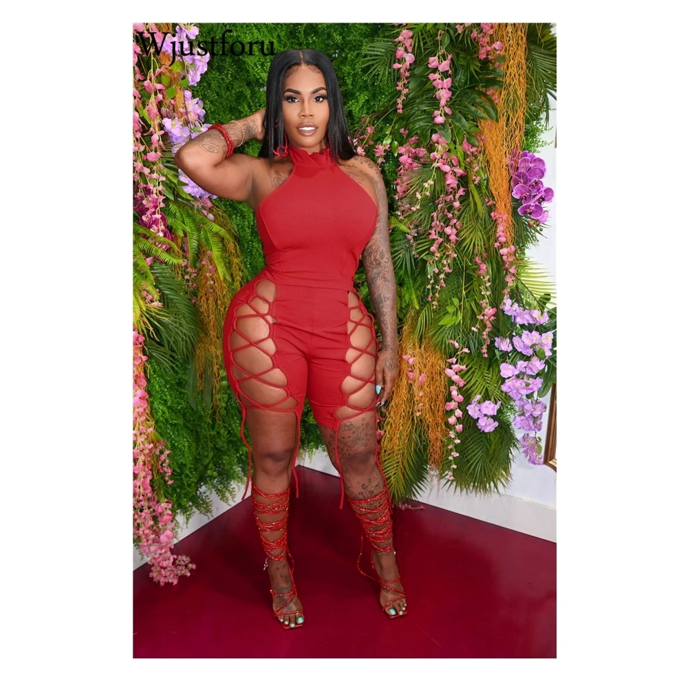 

Женский комбинезон с открытой спиной Wjustforu, обтягивающий цельный костюм с вырезами, летний модный комбинезон, 2021