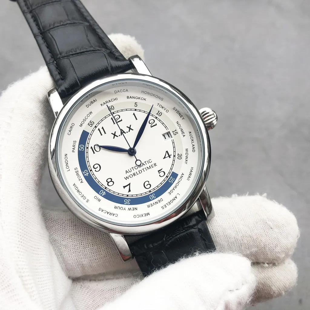 Автоматические Мужские часы Worldtimer механические наручные с автоподзаводом из