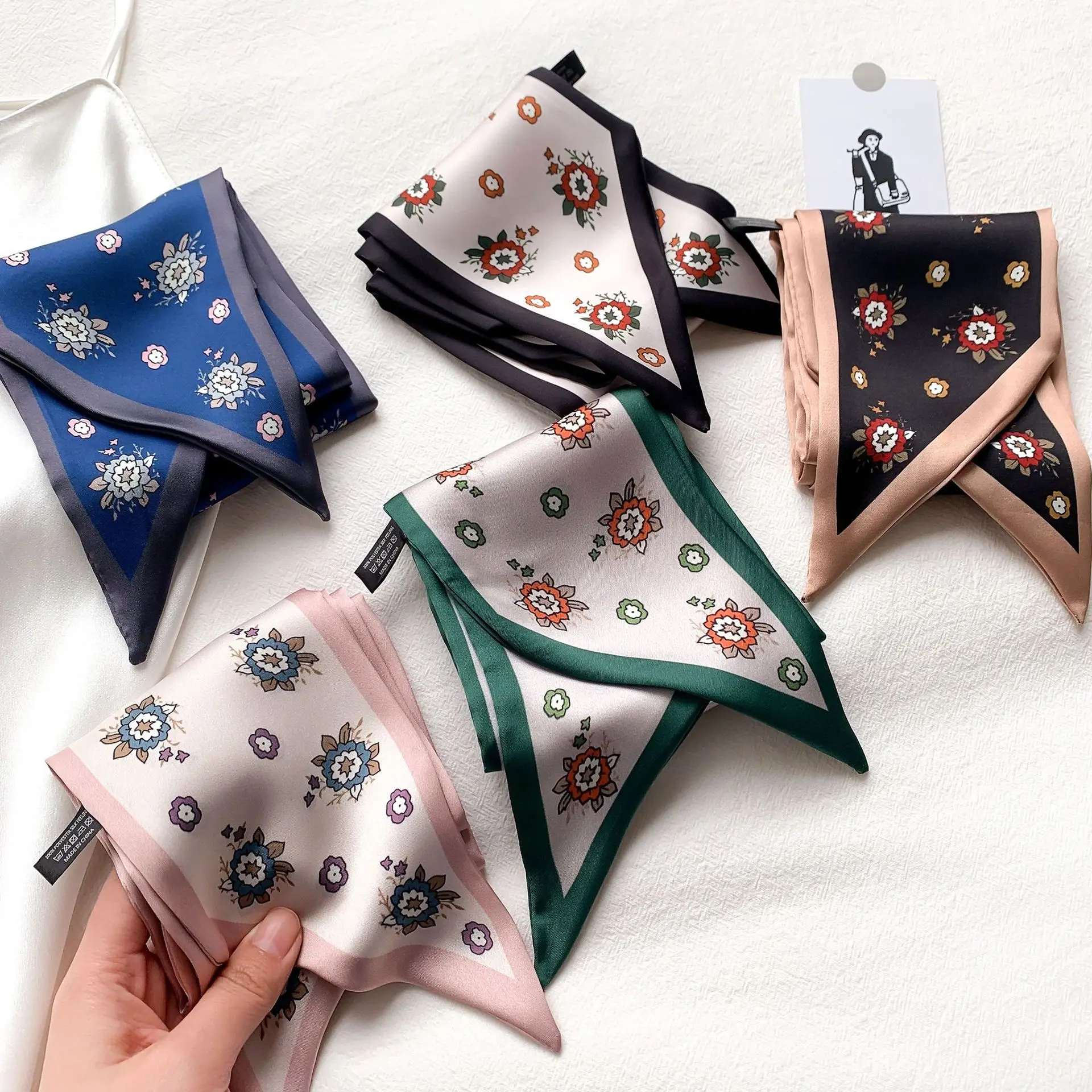

Lady Spain Silk Neck Scarf Luxury Aztec Floral Hair Tie Scarves Foulard Head Band Shawls and Wraps Neckerchief Bandanas 100*10Cm
