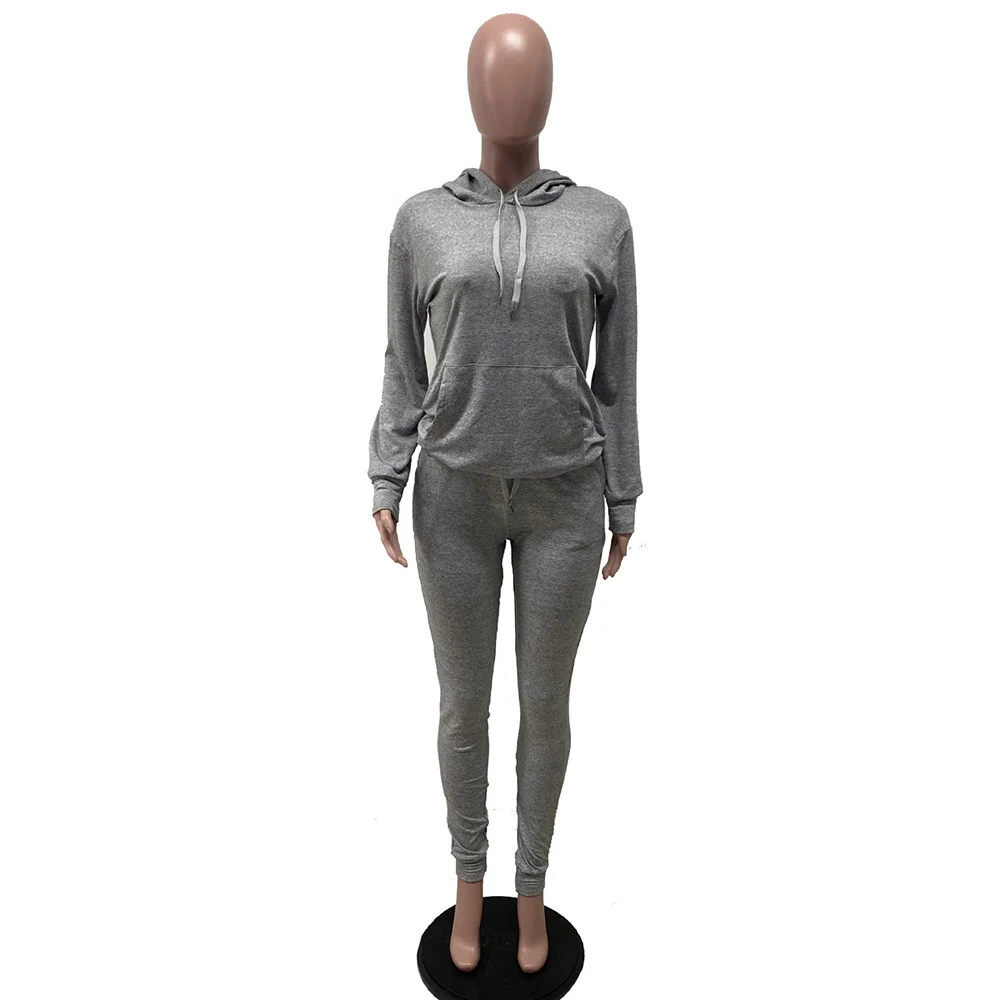

Women Sportswear Two Pieces Set Tracksuit Long Sleeve Pockets Hooded Sweatshirt Hoodie+elastic Skinny Pant Casual Slim Outfits
