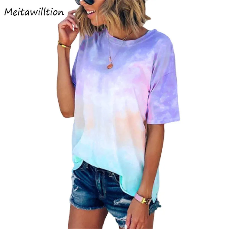 Футболка в стиле Харадзюку с градиентным переходом цветов 2020 винтажные футболки