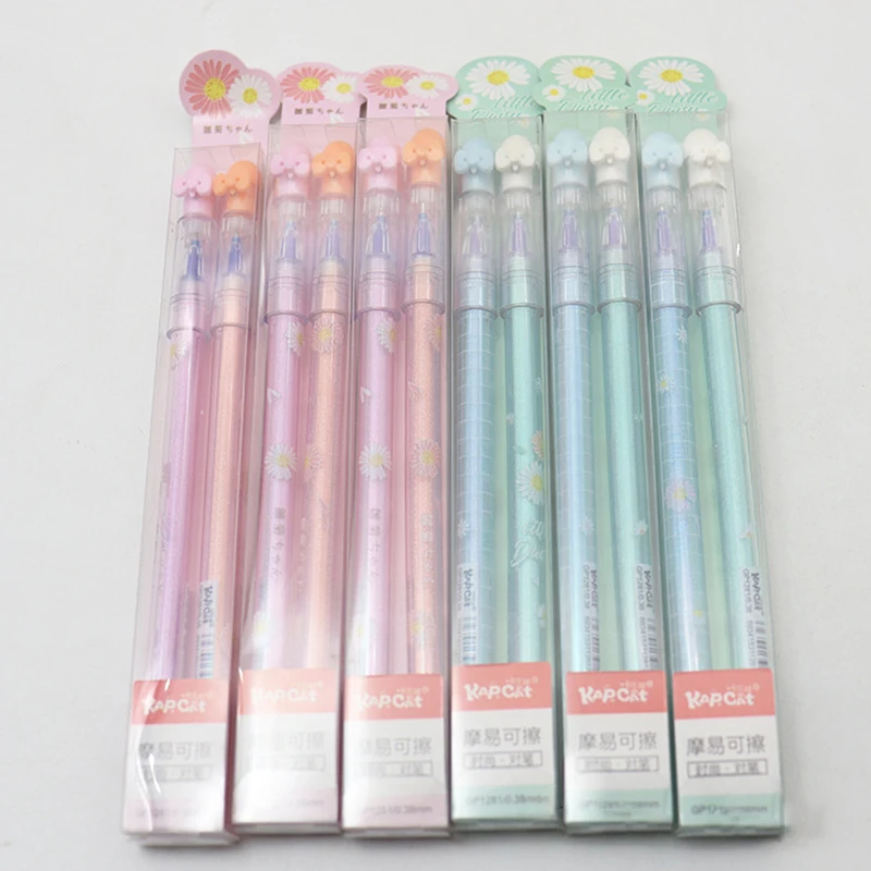 

2 pcs /Set Bow Cap Daisy Rollerball Gel Pen Erasable Pen 0.5mm Blue ink
