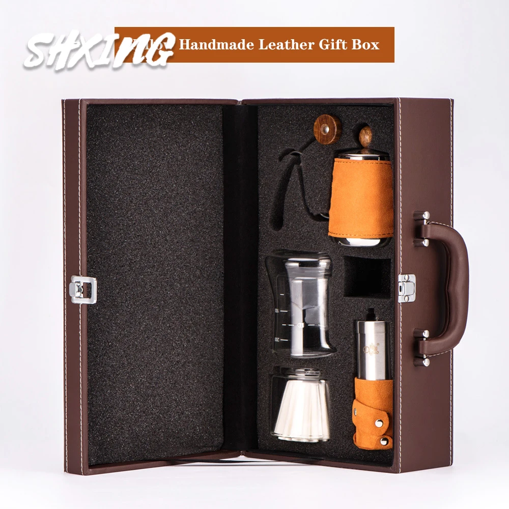 

Espresso Coffee Four-piece Red Pot Coffee Pot Set American Gift Box Coffee Set Fine Mouth Pot Coffee Grinder Suitable for Latte