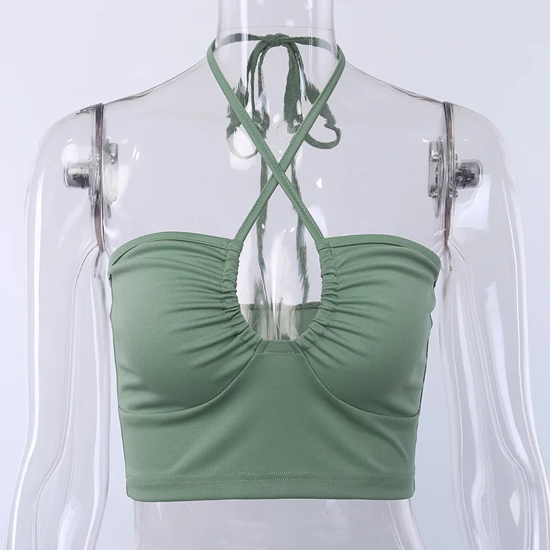 Bomblook 2020 Cut-Out Sexy Backless Tip Up Halter Crop Tops for Women Fashion Sleeveless Strapless Tank Top Slim Short Vest | Женская