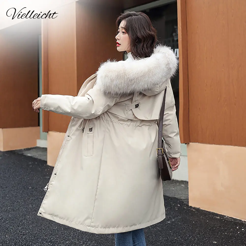Vielleicht Thick Warm Winter Coat Women Winter Jacket Fur Liner 4XL Hooded Female Long Parkas Snow Wear Padded Clothes