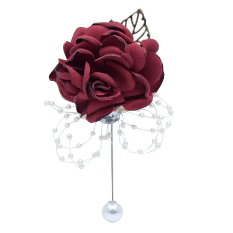 

Women Girls Wedding Boutonniere Handmade Rose Flower Corsage with Pin Prom Party Decoration Imitation Pearl Beaded Lapel Brooch