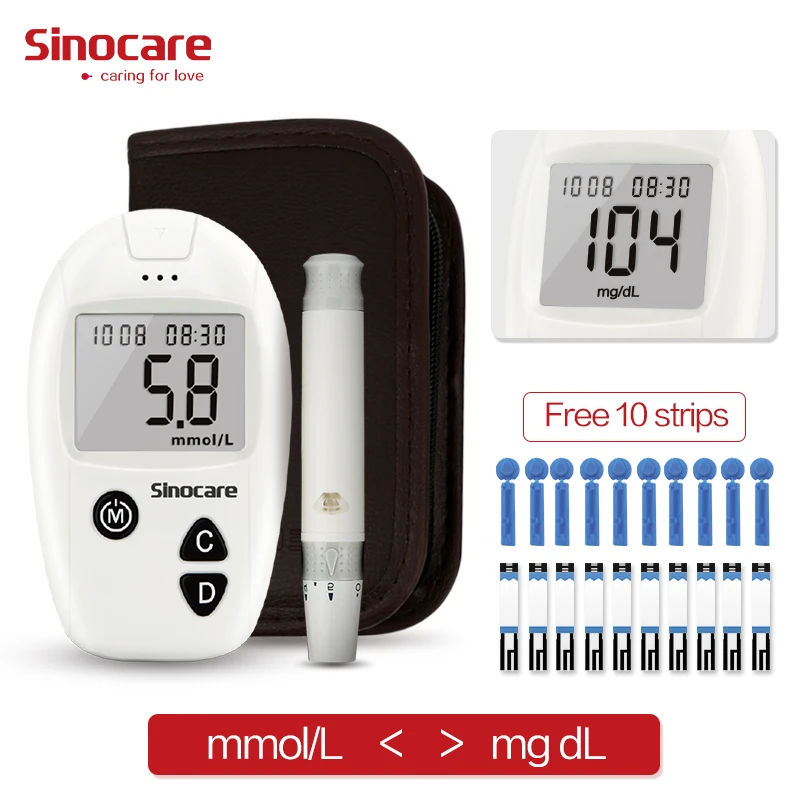 SINOCARE глюкоза в крови метр безопасный Accu wit 10 бесплатных Тесты полоски и Ланцеты