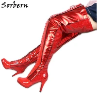 sorbern custom red kinky boots over the knee boots according to pictures lace up thigh high platform shoe size us5 15