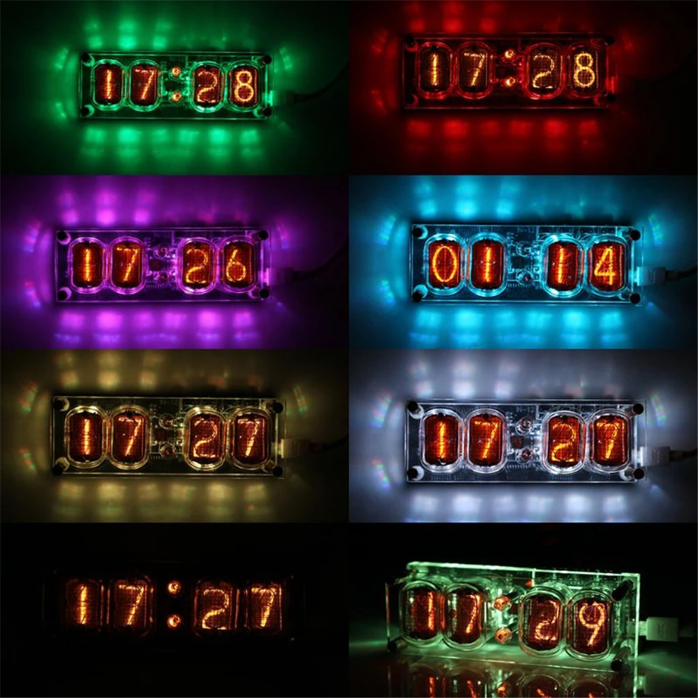 IN12 Glow Tube Clock Seven-color RGB LED DS3231 Nixie Clock IN-12B IN-12 Glow Tube Clock 4-bit Integrated