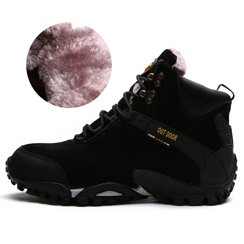 Black With Fur Boots VESONAL/брендовые зимние ботинки для мужчин; теплые короткие плюшевые ботильоны для взрослых; повседневные мужские туфли; походные кроссовки; мужская обувь - Цвет: Black With Fur Boots