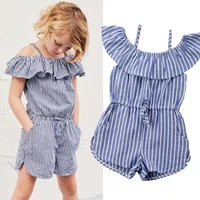1 6 years toddler kids summer jumpsuits baby girls blue stripe off shoulder ruffle playsuit