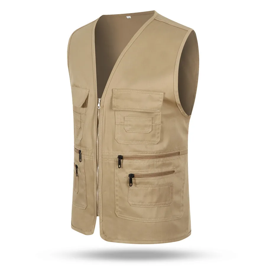 Chaleco informal de algodón para hombre, chaqueta sin mangas con múltiples bolsillos, abrigo táctico de trabajo, L-4XL de verano, 2022