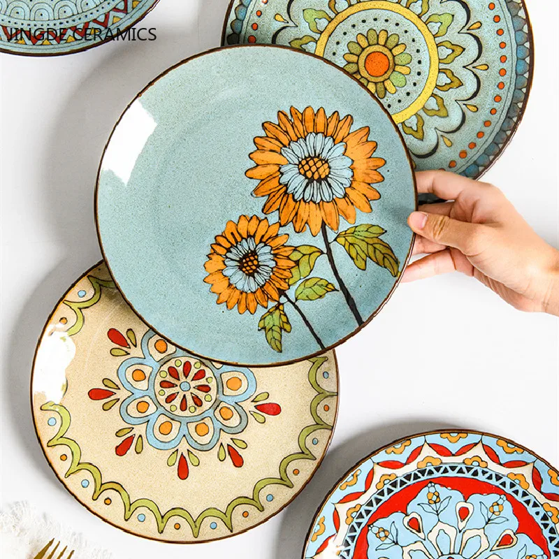 Креативная керамическая тарелка с ручной росписью круглая для дома Западный стейк салат десерт торт суши