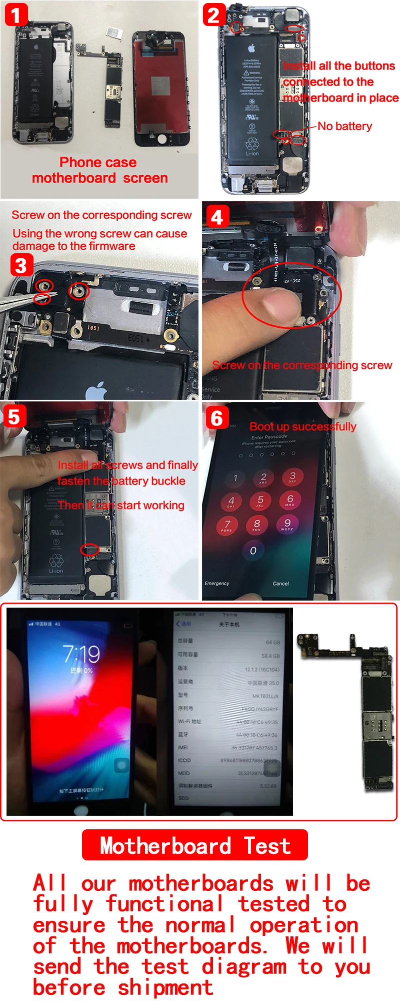 16 Гб/32 ГБ/64 ГБ для iPhone 6S материнская плата, оригинальные разблокированные для iPhone 6S Материнские платы без Touch ID/с Touch ID