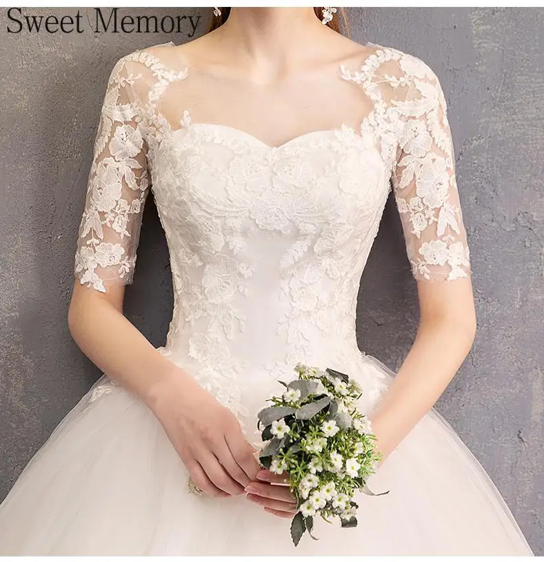 

Illusion Lace Short Sleeve Wedding Dress 2021 Sweet Memory Princess Robe Bridal Gown Tulle Netting Floor Length Vestido De Noiva