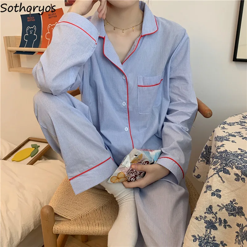 Pajama Sets Women Patchwork Design Long Sleeve Elegant Ladies Comfortable Simple Ins Popular Sweet Homewear Gentle Leisure Fit