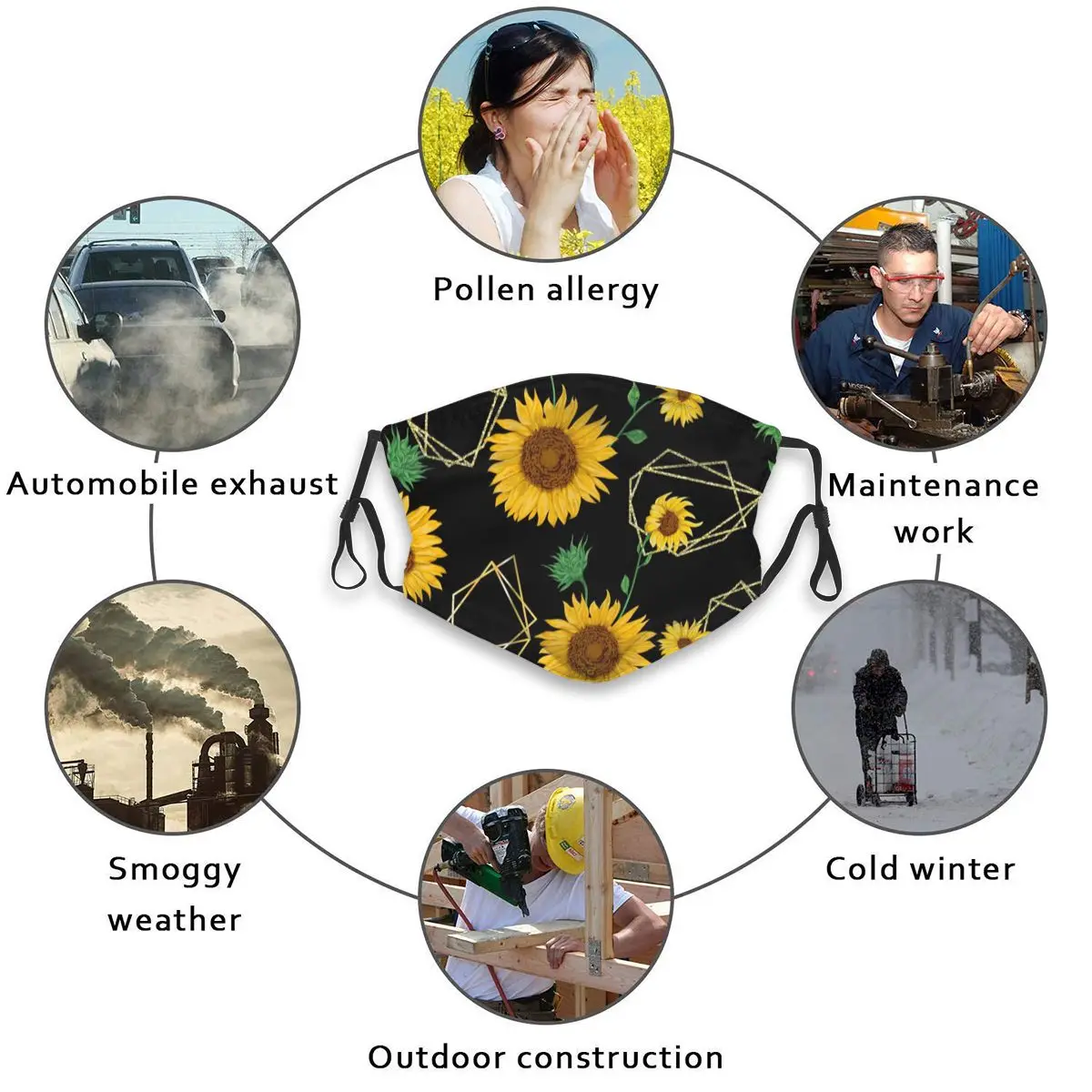 

Golden Sunflowers Men And Women Adult Outdoor Washable Dust Breathable Masker Filter Reusable