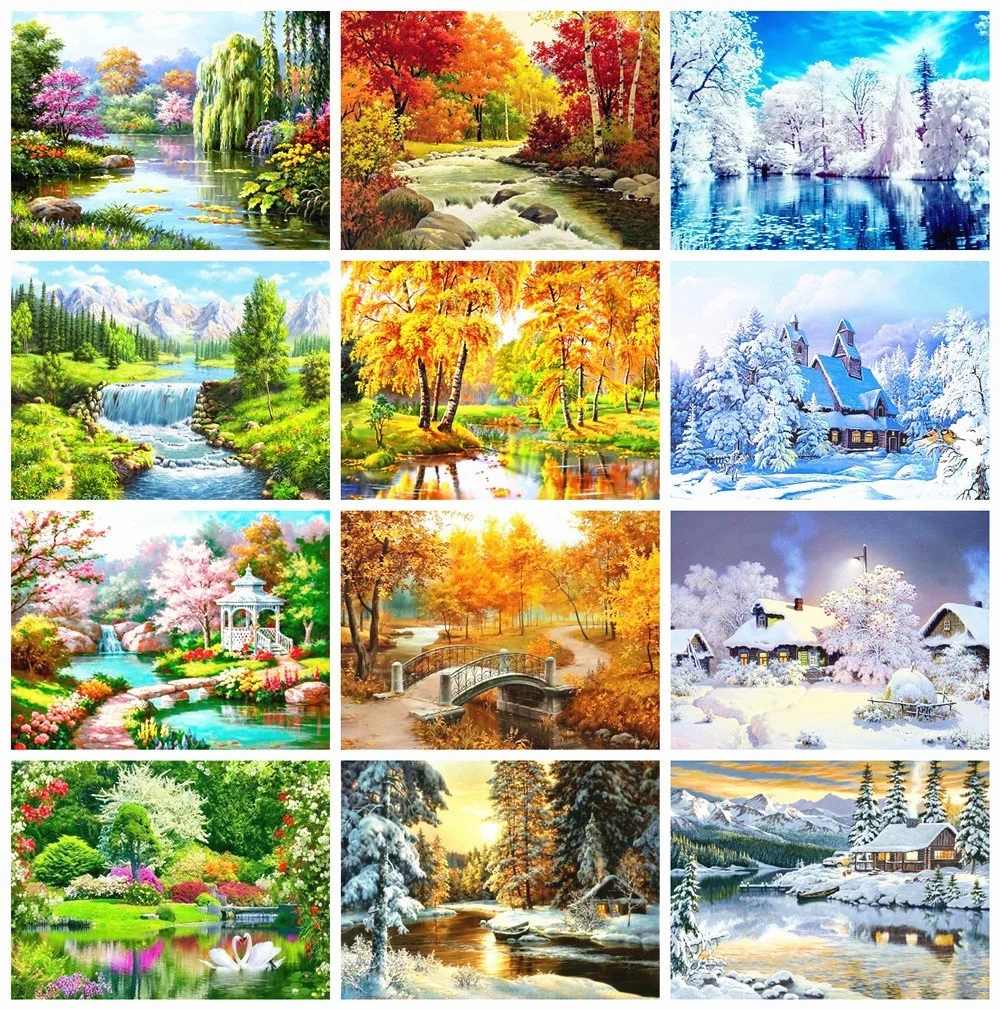 

Full Square&Round Diamond Painting Landscape Spring 5D Diamond Embroidery Mosaic Cross Stitch Winter Home Decor Gift