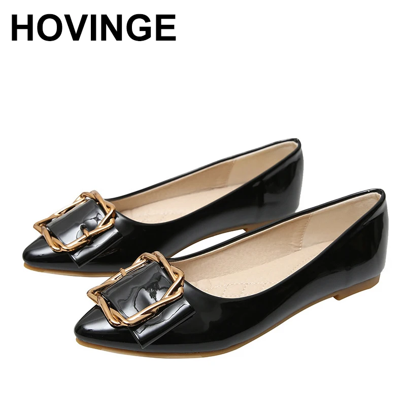 

HOVINGE Pointed Toe Flats Elegant Shoes For Woman Black Flats Womens Shoes Comfort Work Shoes Women Scarpe Donna Zapatos Charol