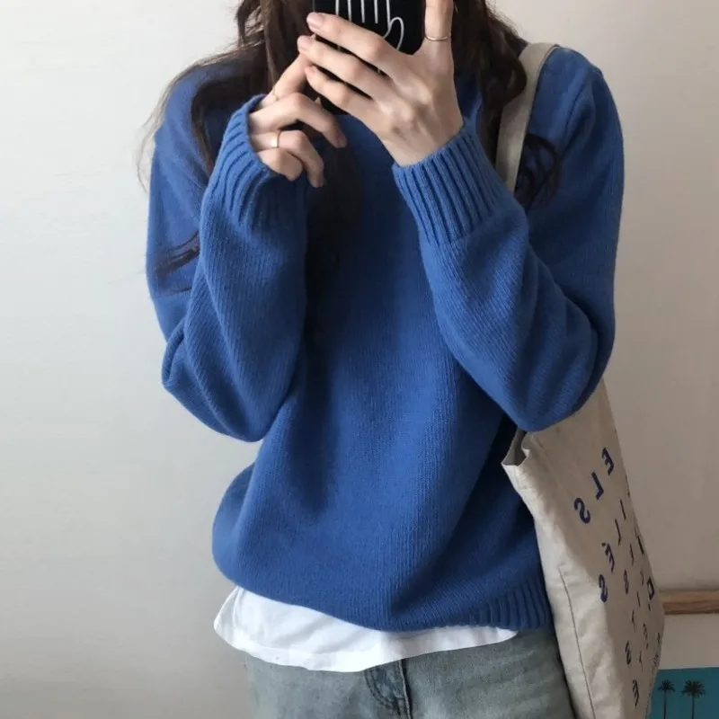 

Elegant Women Solid Color Sweater Casual Knitted Basic Pullovers O Neck Loose Soft Female Knitwear Jumper