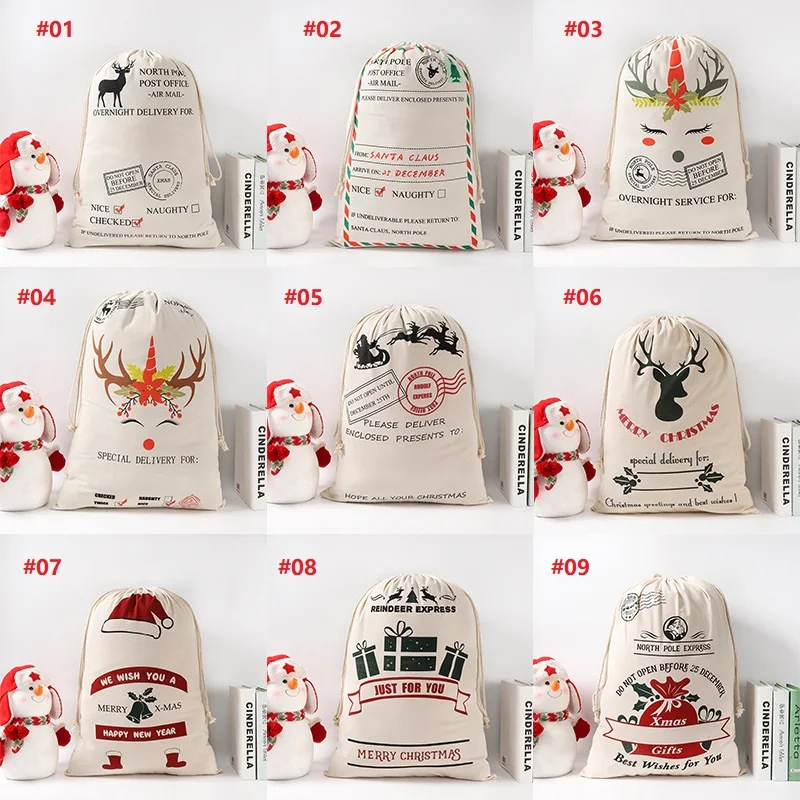 

2021 New Year Gift Santa Sacks Personalized Large Santa Claus Bag Custom Christmas Canvas Gift Bags Drawstring Cotton Sant