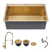 gold kitchen sinks above counter or udermount sink vegetable washing basin sinks 304 stainless steel single bowl 53x43cm