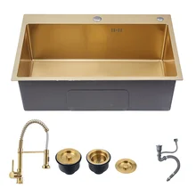 Gold kitchen sinks above counter or udermount sink Vegetable Washing basin Sinks 304 Stainless Steel single bowl 53x43cm