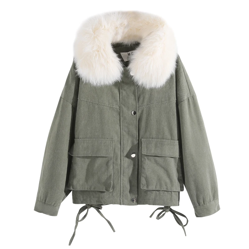 

JXMYY 2020 winter fashion casual new big fur collar short coat female Korean version loose tooling cotton jacket
