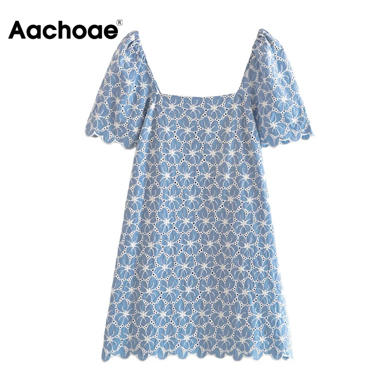 

Aachoae летнее Открытое платье с вышивкой Мини платье/женские модные ботинки, полусапожки, ботильоны с квадратным воротником с коротким рукаво...
