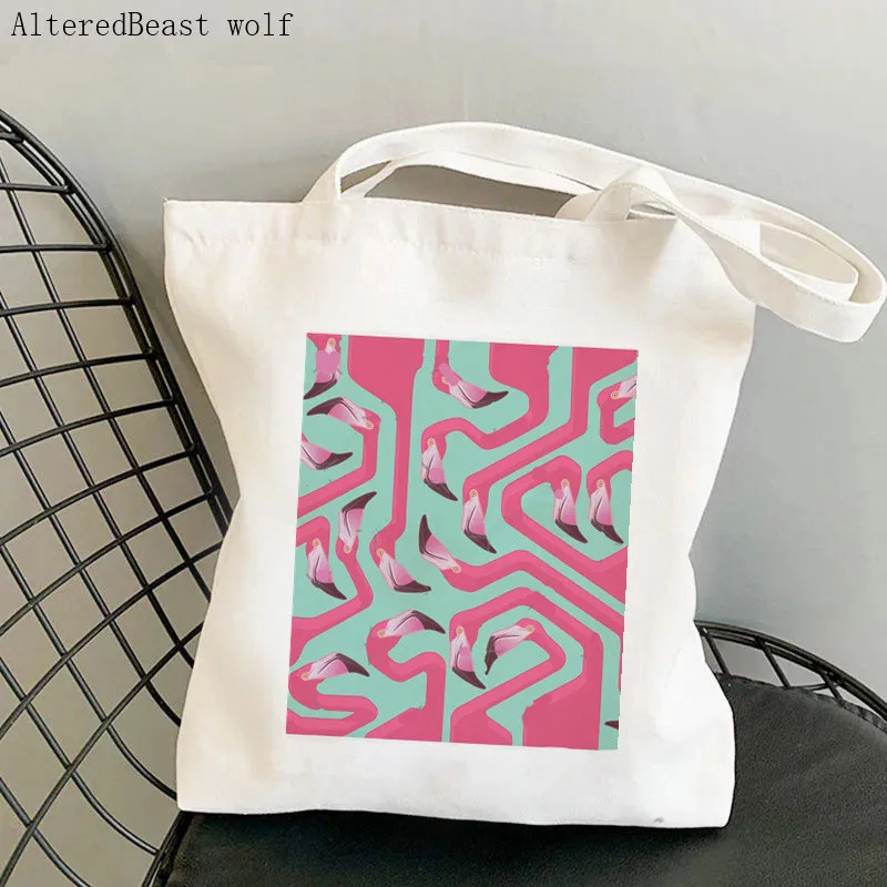 

Женская сумка-лабиринт с фламинго на пляжном фоне, сумка для шоппинга в стиле Харадзюку, Холщовая Сумка-тоут для девушек