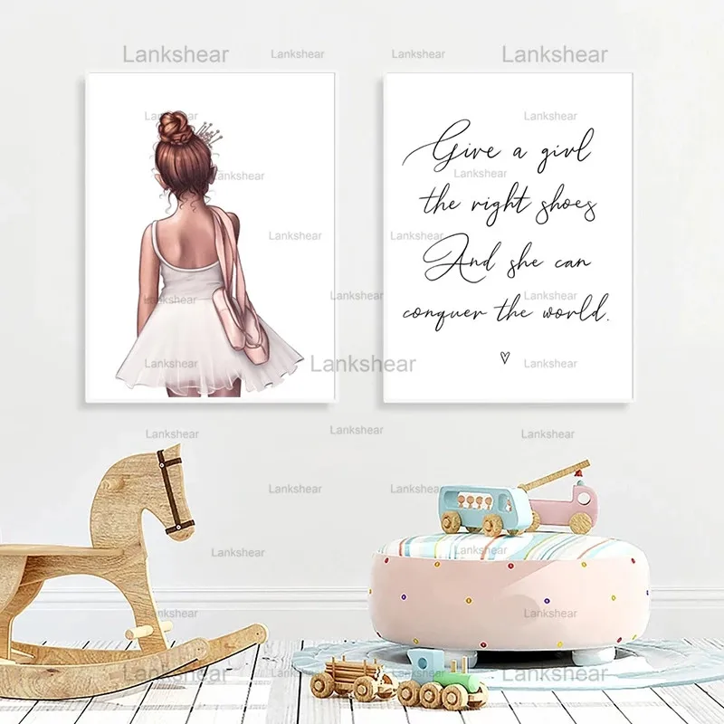 Плакат с изображением балерины для девочек мультяшный холст румяна розовая