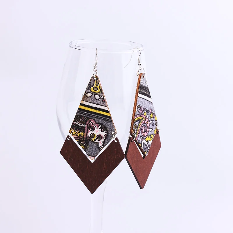 YAMEGA 2019 Новая мода Длинные Ромб деревянный серьги с обтянутыми тканью Красочный