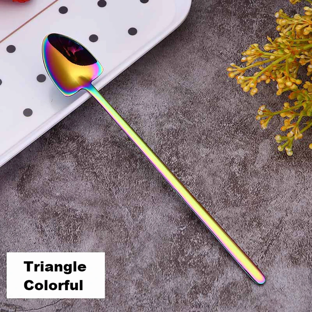Triangle Colorful 304 Нержавеющая сталь Кофе ложка творческий покрытие льда ложка c длинной ручкой Чай ложки Кухня инструменты горячего питья столовые красочные - Цвет: Triangle Colorful