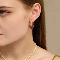 wtltc french dangling red heart u shaped hoop earrings vintage simple statement hoops earrings for women ear jewelry accessories