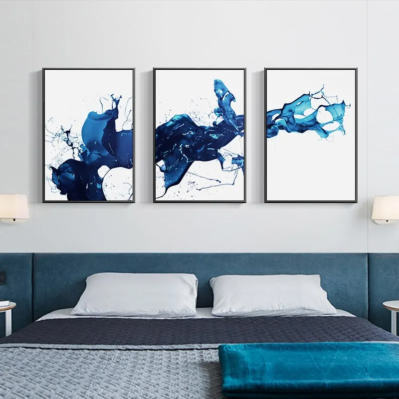 

3 шт. абстрактная Настенная картина Акварельная синяя Картина на холсте минималистичные скандинавские настенные картины для гостиной дома...