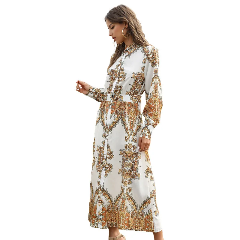 

Beach Cover Up Women Swimwear Saida De Praia Pareos Woman Dress Summer 2020 New Palace Long Sleeve Print Shirt Elegant Dress