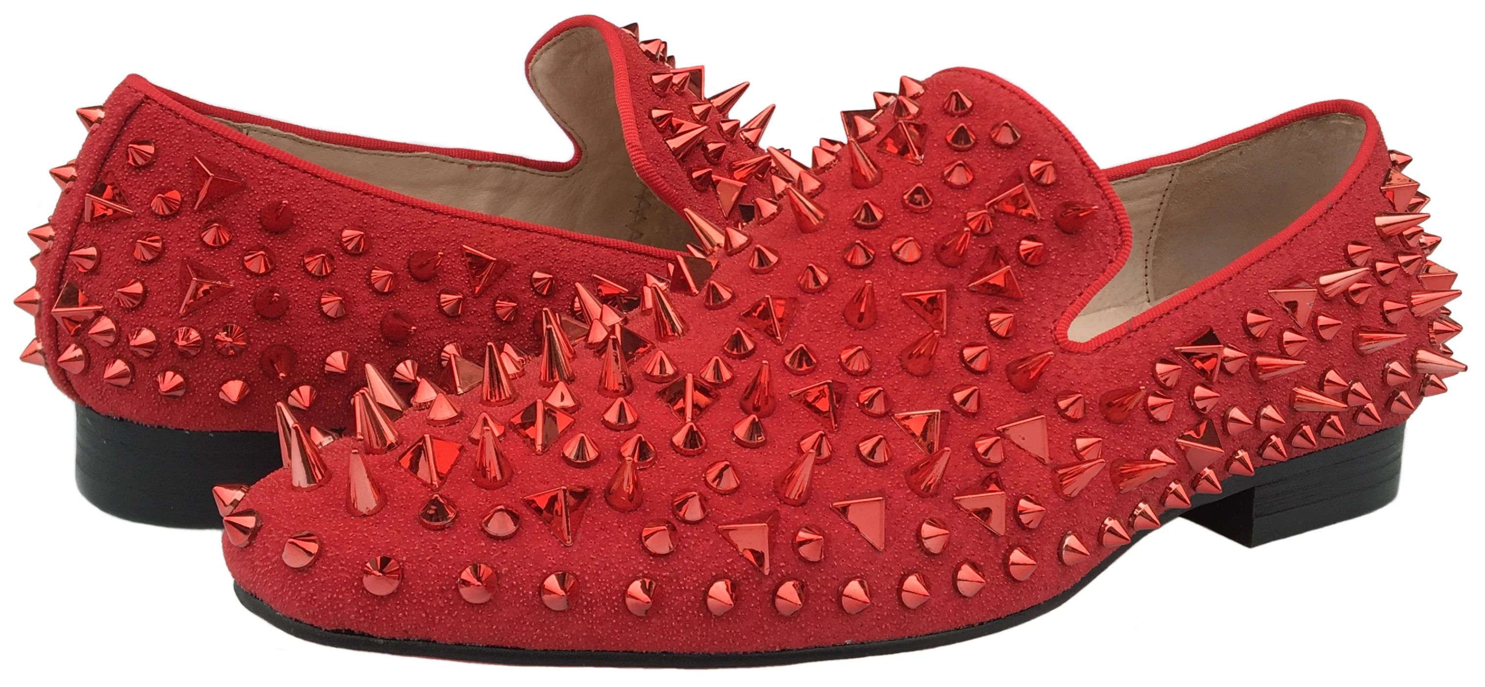 Лоферы мужские кожаные с черными шипами и красной подошвой Размер 7-14 | Обувь