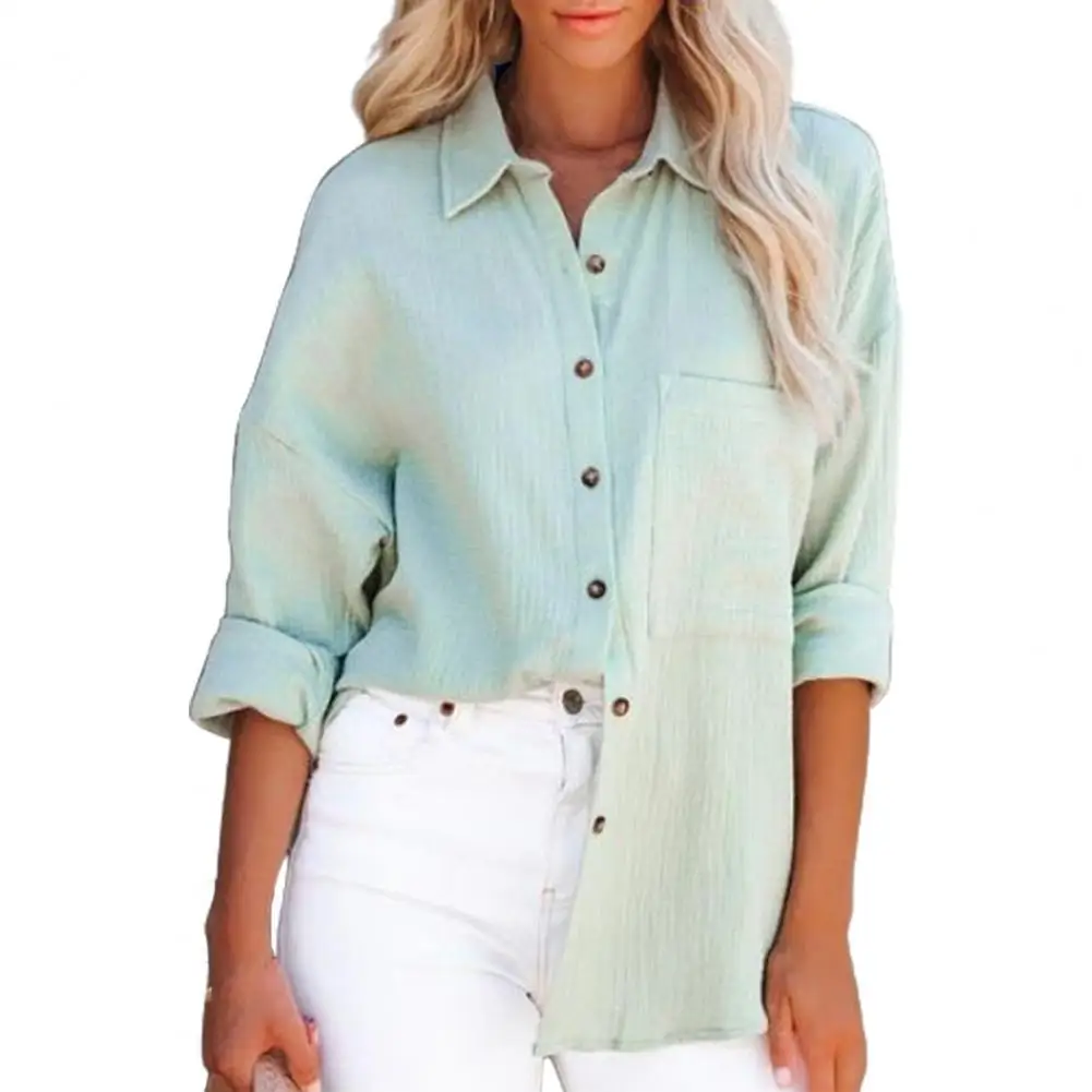 

Women Fashion Casual Shirt Solid Color Long Sleeve Breathable Turn-down Collar Top for Work Office Meeting
