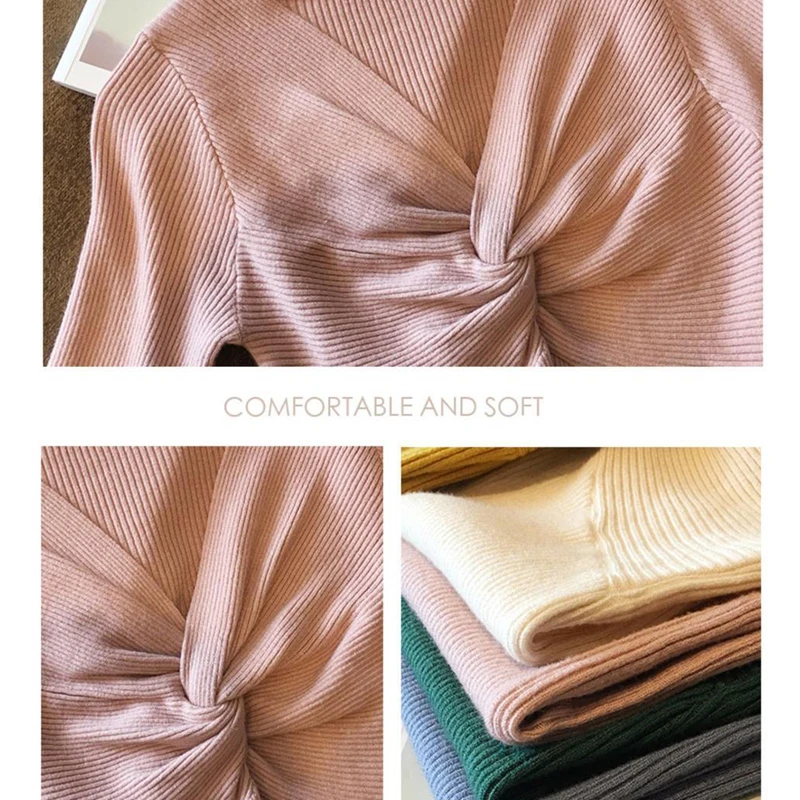 

2020 Autumn Winter Women's Knitwear sexy Criss-Cross V-Neck sweater Basic High Elastic Solid Long Sleeve Slim Sexy Pullovers