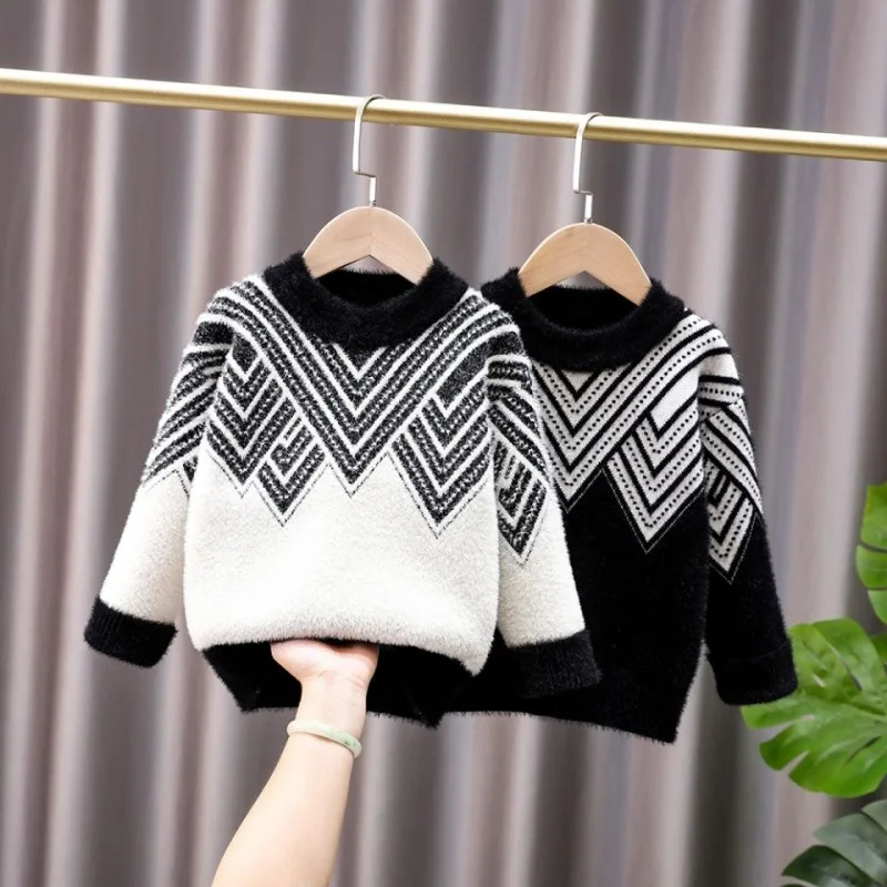 

Boys Girls Sweater Knitting Cotton 2021 Vintage Warm Winter Autumn Plus Thicken Velvet Baby Kids Teenagers Children Clothing