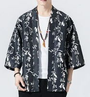 men summer kimono cardigan print samurai costume clothing male yukata haori casual outerwear cosplay streetwear plus size 5xl