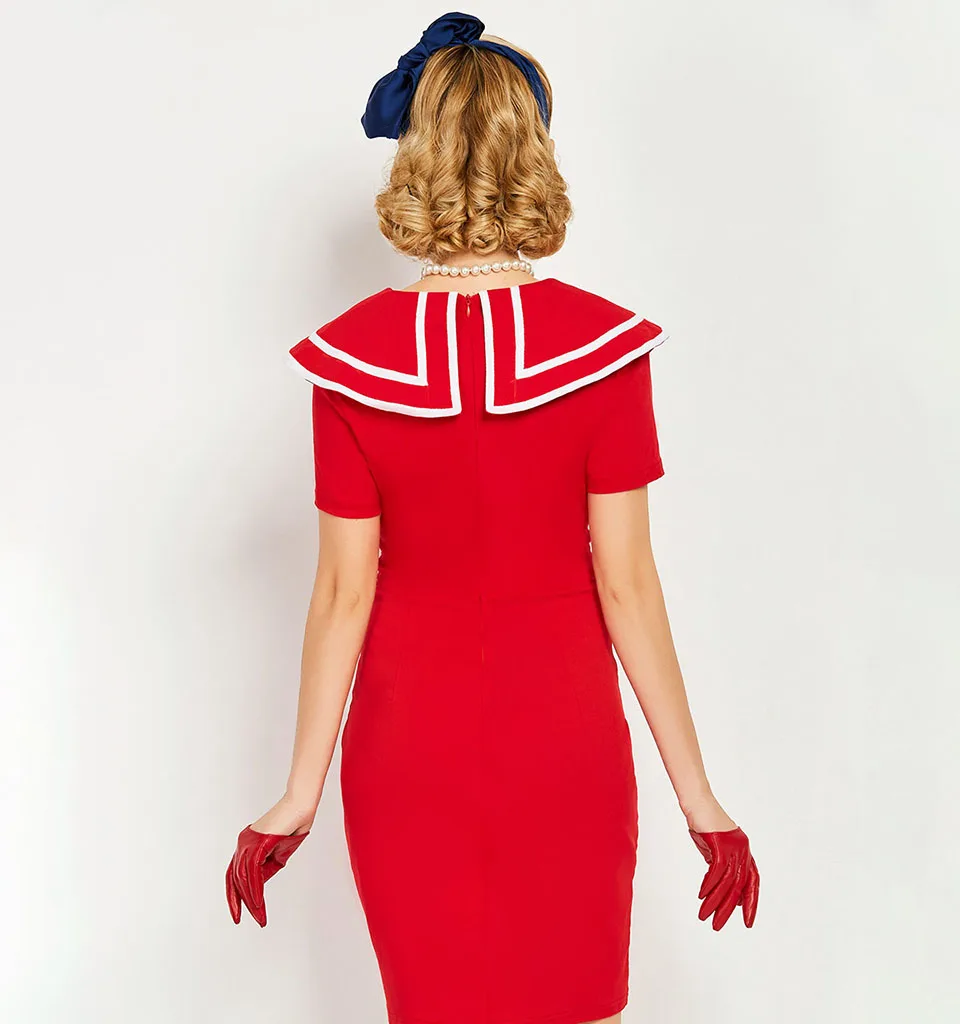 Sisjuly женщины Bodycon платье старинные короткие кнопки партии 1950-х годов круглый вырез лето женский Красный Сексуальная мода ретро карандаш платье девушка
