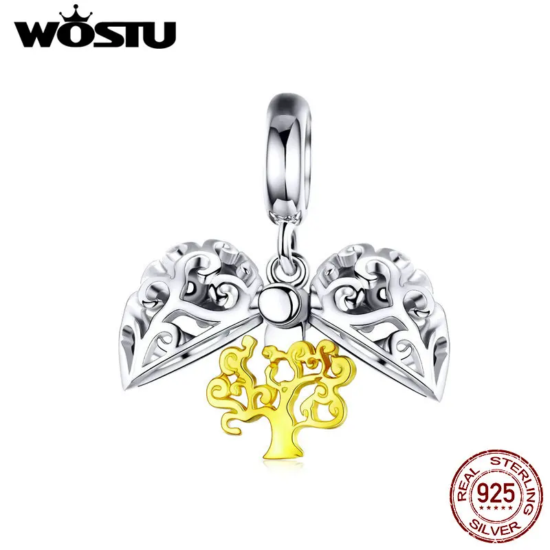 WOSTU, 925 пробы, серебряный, золотой, дерево жизни, болтаются, шарм, цветок, бусины, подходят к оригинальному браслету, аксессуары, сделай сам, ювелирное изделие CQC1161