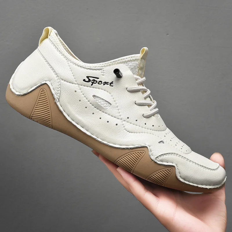 

Men's Flat Casual Shoes Handmade Soft Genuine Leather Men's Shoes Comfortable Loafers Breathable Outdoor Men Sneakers 2021 New